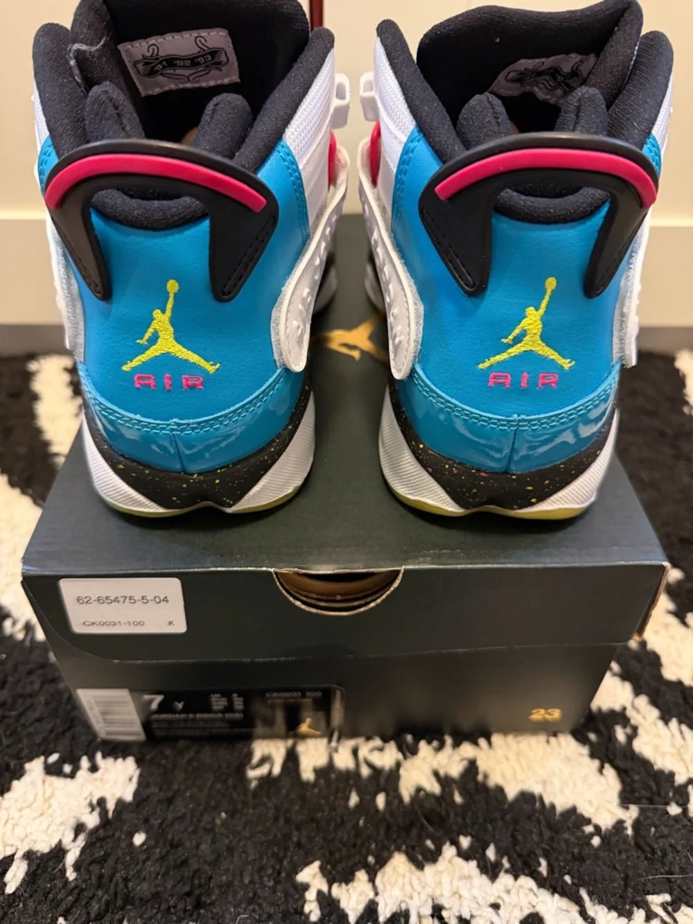 Jordan Kids Blue White Pink Neon Accent Sneakers - Picture 6 of 7